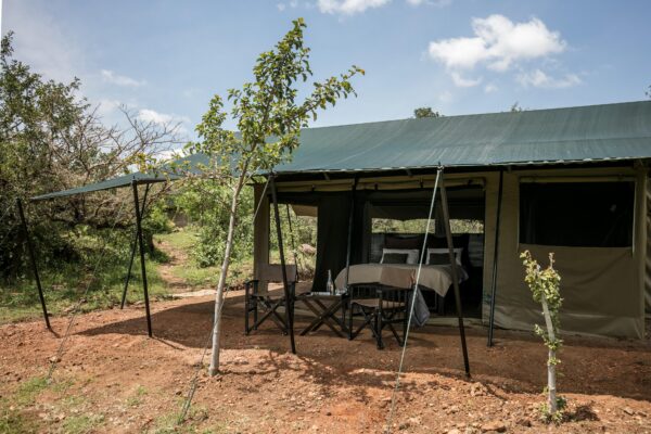 View of guest tent at Basecamp Explorer Wilderness Camp in Masai Mara, Kenya.