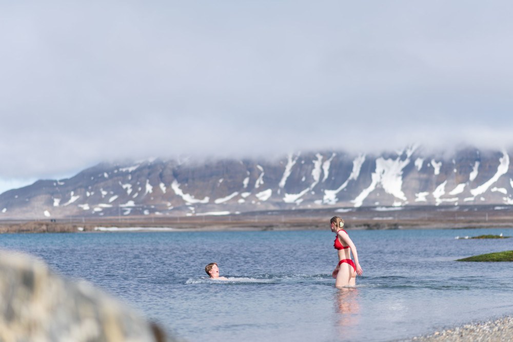 Summer swim at Isfjord Radio